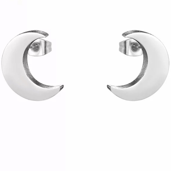 MOON ♡ Stainless Steel Minimalist Stud Earrings GIFT - Picture 2 of 5